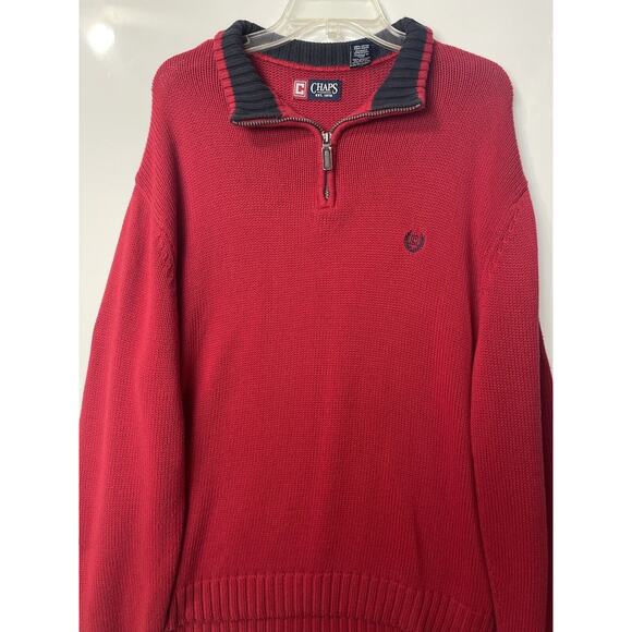 Chaps Ralph Lauren Sweater 1/4 Zip Oversized Red Knit Cotton Men's Size 2XL - Picture 1 of 12